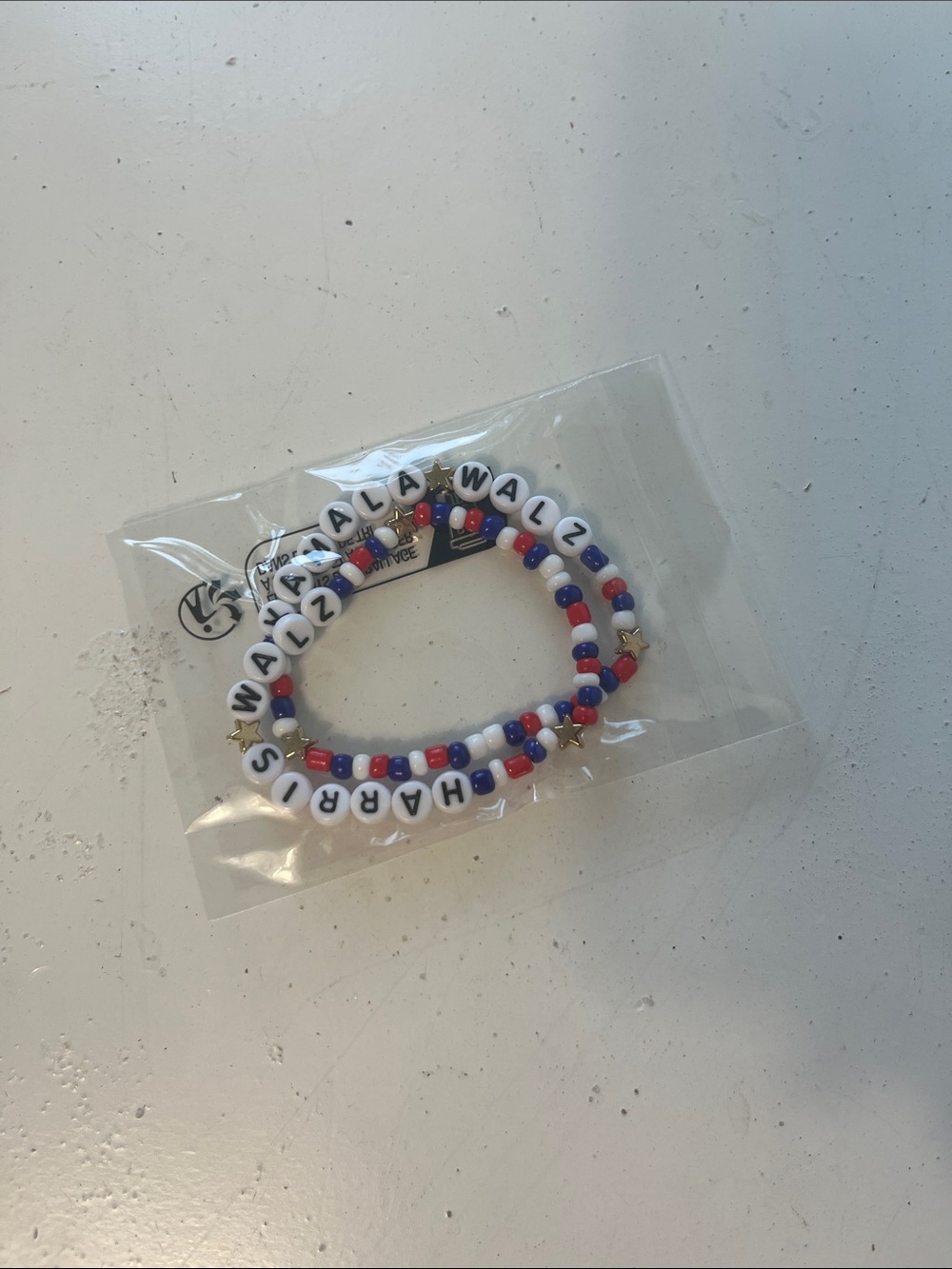 Amazon Set of 2 Harris Walz Red white and Blue President Beaded Bracelet